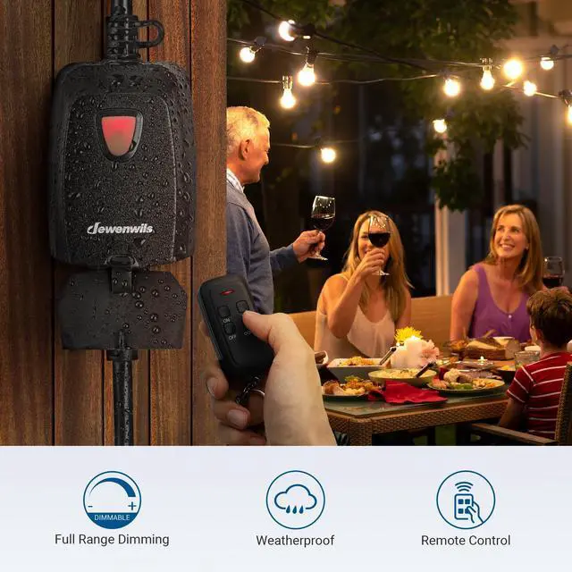 Alt view image 9 of 14 - Outdoor Dimmer for String Lights, 100FT Remote Switch Range | Stepless Dimming, LED 150W/Tungsten 300W Bulbs Compatible, IP44 Weather-Resistant for Courtyard, Garden, Patio, ETL Listed