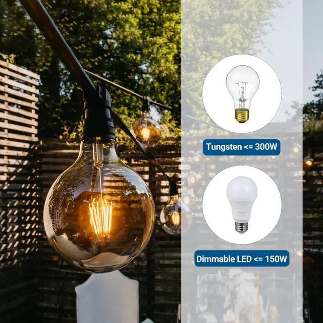 Alt view image 12 of 14 - Outdoor Dimmer for String Lights, 100FT Remote Switch Range | Stepless Dimming, LED 150W/Tungsten 300W Bulbs Compatible, IP44 Weather-Resistant for Courtyard, Garden, Patio, ETL Listed