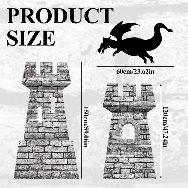 Alt view image 9 of 14 - 3 Pcs Halloween Medieval Party Decorations Kit 5ft 4ft Medieval Castle Backdrop 15.8 in Dragon Hanging Knight Stone Wall Fort Dragon Party for Halloween Birthday Renaissance Knight Photo Props