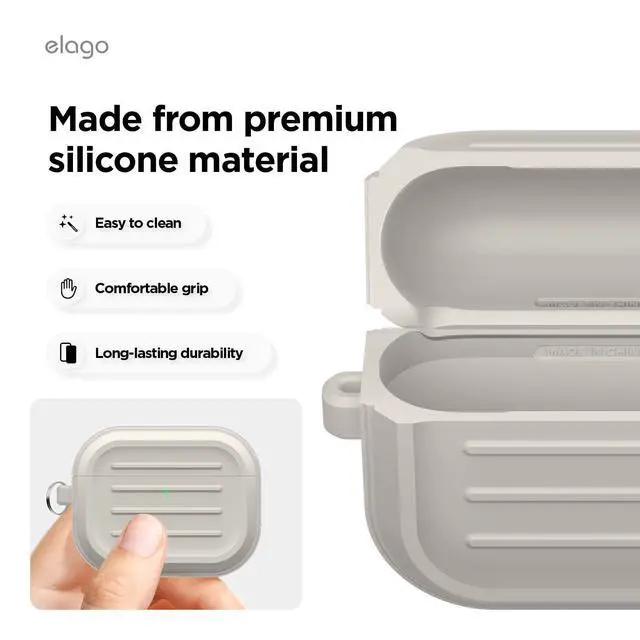 Alt view image 11 of 14 - Armor Case for AirPods Pro 3 | Carabiner Included, Supports Wireless Charging, Shock Resistant, Full Protection (Stone)