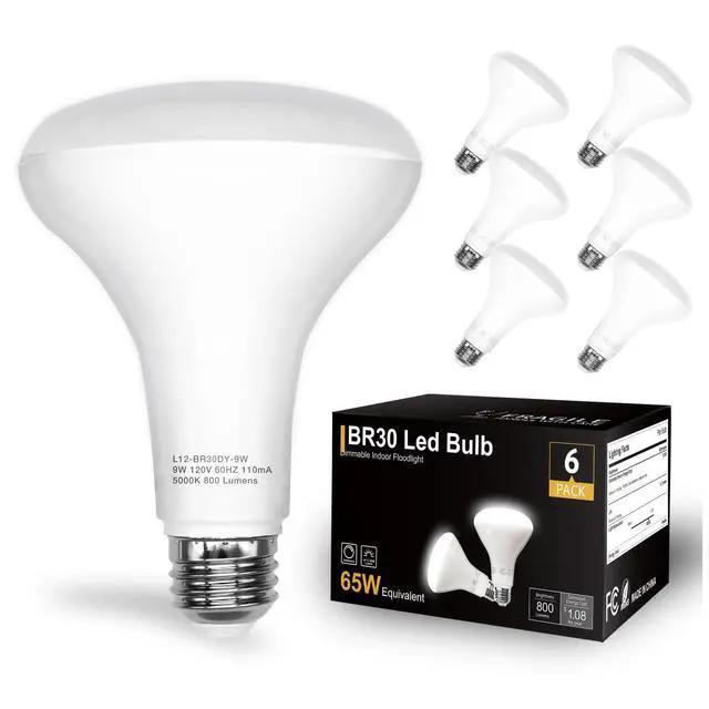 Alt view image 8 of 14 - BR30 LED Light Bulbs Indoor Flood Light, 6Pack 5000K Daylight White LED Bulb 65W Equivalent, Dimmable, E26 Base, 800LM, Recessed Can Bulb for Living Room Bedroom Dining Room Bathroom
