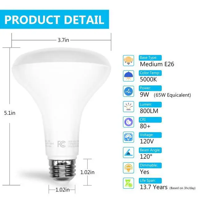 Alt view image 10 of 14 - BR30 LED Light Bulbs Indoor Flood Light, 6Pack 5000K Daylight White LED Bulb 65W Equivalent, Dimmable, E26 Base, 800LM, Recessed Can Bulb for Living Room Bedroom Dining Room Bathroom