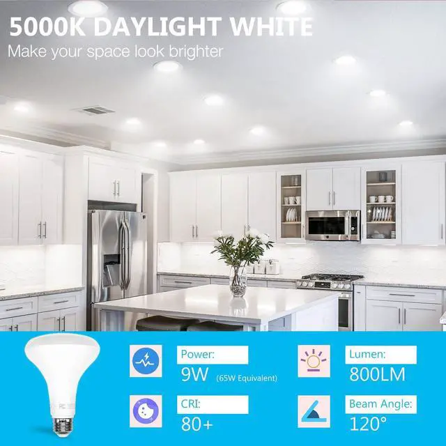 Alt view image 11 of 14 - BR30 LED Light Bulbs Indoor Flood Light, 6Pack 5000K Daylight White LED Bulb 65W Equivalent, Dimmable, E26 Base, 800LM, Recessed Can Bulb for Living Room Bedroom Dining Room Bathroom
