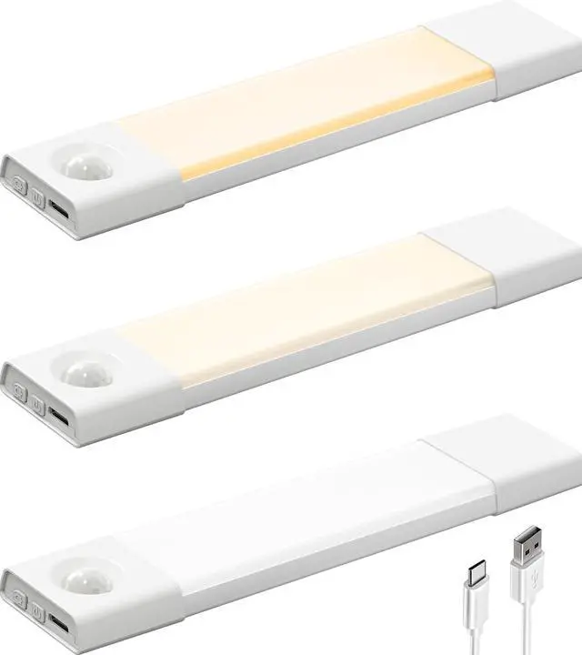 Alt view image 8 of 14 - 3 Pack 8 Motion Sensor Light Indoor Rechargeable, Stick on Under Cabinet Lighting Wireless, 30 LEDs Closet Light, Dimmable, 3 Color Temps, Counter Lights for Wardrobe, Pantry, Bedroom, Kitchen