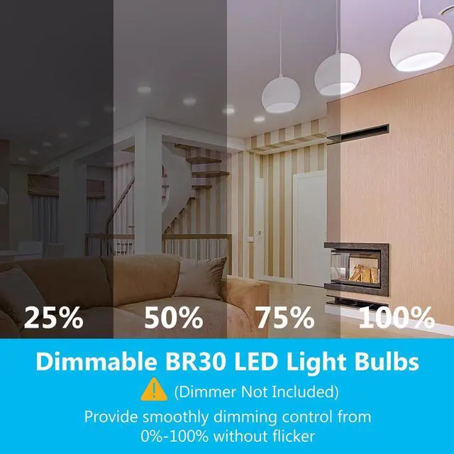 Alt view image 12 of 14 - BR30 LED Light Bulbs Indoor Flood Light, 6Pack 5000K Daylight White LED Bulb 65W Equivalent, Dimmable, E26 Base, 800LM, Recessed Can Bulb for Living Room Bedroom Dining Room Bathroom