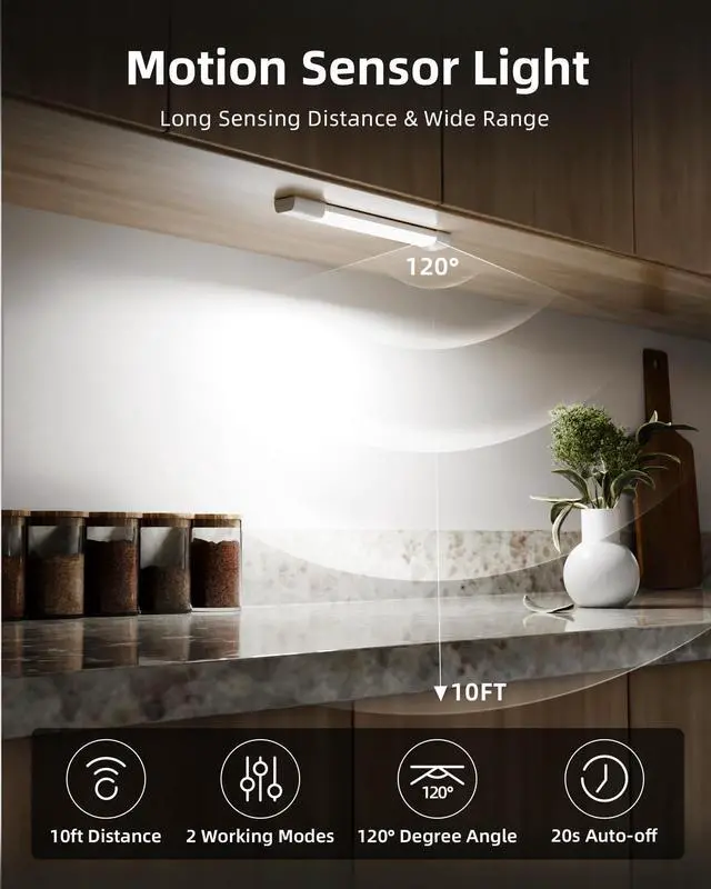 Alt view image 9 of 14 - 3 Pack 8 Motion Sensor Light Indoor Rechargeable, Stick on Under Cabinet Lighting Wireless, 30 LEDs Closet Light, Dimmable, 3 Color Temps, Counter Lights for Wardrobe, Pantry, Bedroom, Kitchen