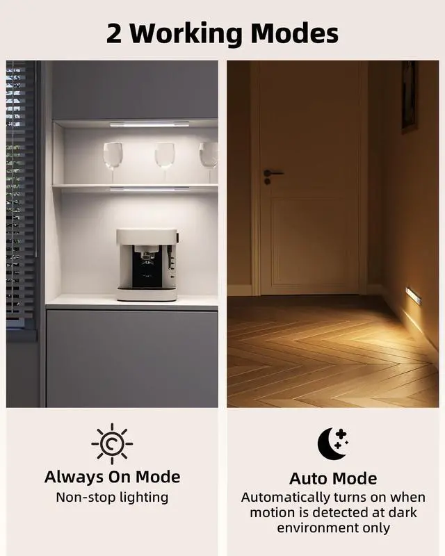 Alt view image 11 of 14 - 3 Pack 8 Motion Sensor Light Indoor Rechargeable, Stick on Under Cabinet Lighting Wireless, 30 LEDs Closet Light, Dimmable, 3 Color Temps, Counter Lights for Wardrobe, Pantry, Bedroom, Kitchen