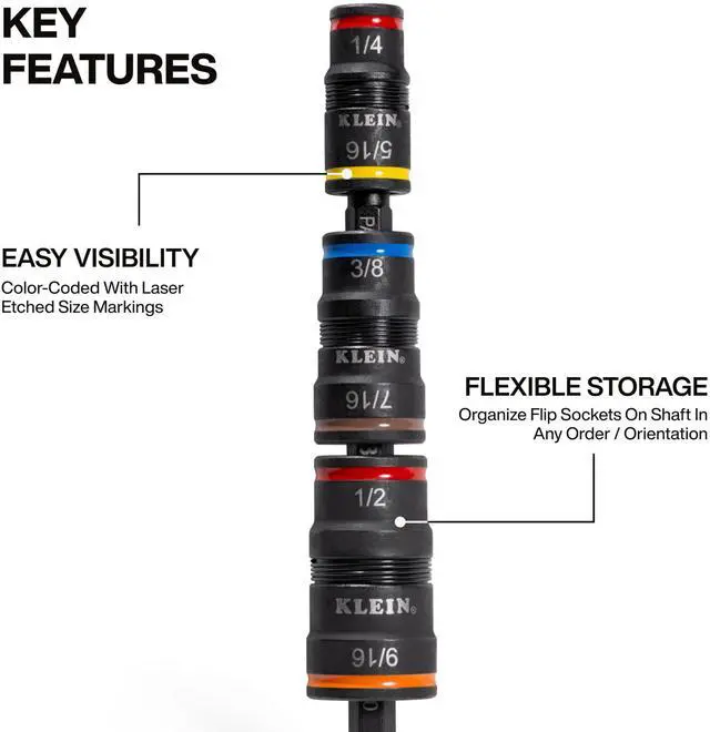 Alt view image 9 of 12 - 32933 32933 Impact Driver, SAE 7-in-1 Impact Rated Socket Set, 3 Flip Sockets with 6 Hex Driver Sizes and 1/4-Inch Bit Holder, 5-Inch Shaft