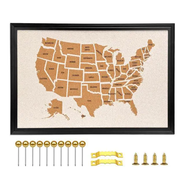 Alt view image 8 of 14 - Wooden Frame Cork Board Map of The United State, 20" X 30" Bulletin Boards for Walls with 10 Pins, Travel Tracker Map for Office, School and Home (US-MAP,5075,D)