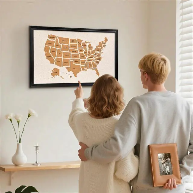 Alt view image 11 of 14 - Wooden Frame Cork Board Map of The United State, 20" X 30" Bulletin Boards for Walls with 10 Pins, Travel Tracker Map for Office, School and Home (US-MAP,5075,D)