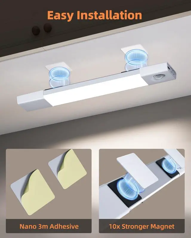 Alt view image 14 of 14 - 3 Pack 8 Motion Sensor Light Indoor Rechargeable, Stick on Under Cabinet Lighting Wireless, 30 LEDs Closet Light, Dimmable, 3 Color Temps, Counter Lights for Wardrobe, Pantry, Bedroom, Kitchen