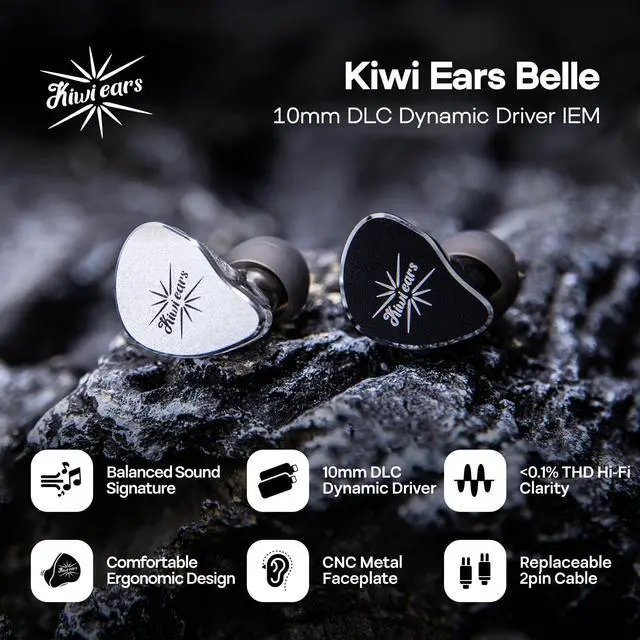 Alt view image 8 of 12 - Kiwi Ears Belle 10mm DLC Dynamic Driver in-Ear Monitor, HiFi Wired Earbuds with Dual Silver-Plated Cables, Professional IEM for Stage Performance/Gaming/Music Production (with MIC, Silver)