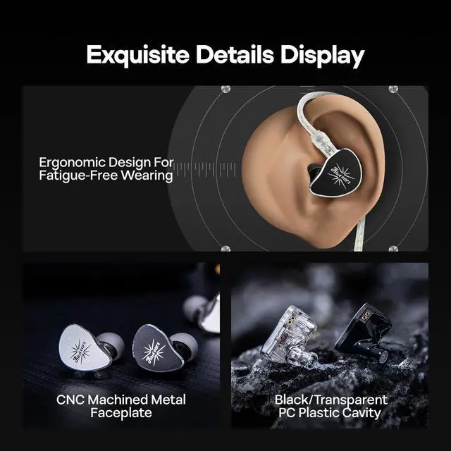 Alt view image 11 of 12 - Kiwi Ears Belle 10mm DLC Dynamic Driver in-Ear Monitor, HiFi Wired Earbuds with Dual Silver-Plated Cables, Professional IEM for Stage Performance/Gaming/Music Production (with MIC, Silver)