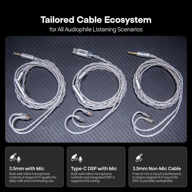 Alt view image 12 of 12 - Kiwi Ears Belle 10mm DLC Dynamic Driver in-Ear Monitor, HiFi Wired Earbuds with Dual Silver-Plated Cables, Professional IEM for Stage Performance/Gaming/Music Production (with MIC, Silver)
