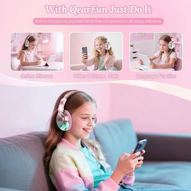 Alt view image 11 of 14 - USB C Kids Wired Headphones with Mic, 85/94dB Safe Volume Limit | Kids headphones with cord, foldable on-ear fit, tangle-free, sharing port for school, Chromebook, tablet, travel, boys girls