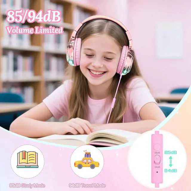 Alt view image 10 of 14 - USB C Kids Wired Headphones with Mic, 85/94dB Safe Volume Limit | Kids headphones with cord, foldable on-ear fit, tangle-free, sharing port for school, Chromebook, tablet, travel, boys girls