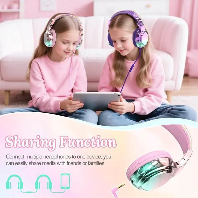 Alt view image 13 of 14 - USB C Kids Wired Headphones with Mic, 85/94dB Safe Volume Limit | Kids headphones with cord, foldable on-ear fit, tangle-free, sharing port for school, Chromebook, tablet, travel, boys girls