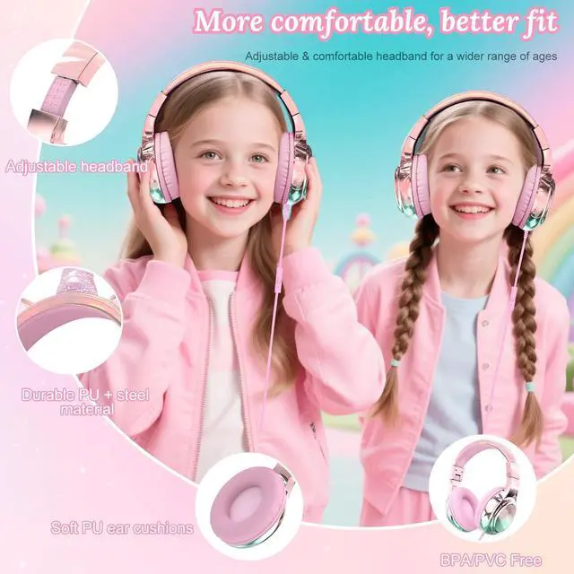 Alt view image 14 of 14 - USB C Kids Wired Headphones with Mic, 85/94dB Safe Volume Limit | Kids headphones with cord, foldable on-ear fit, tangle-free, sharing port for school, Chromebook, tablet, travel, boys girls