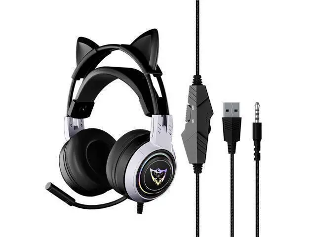 Alt view image 6 of 10 - Wired Headphones Cute Cat Ear Bluetooth Foldable Headphones Gift Silver Black