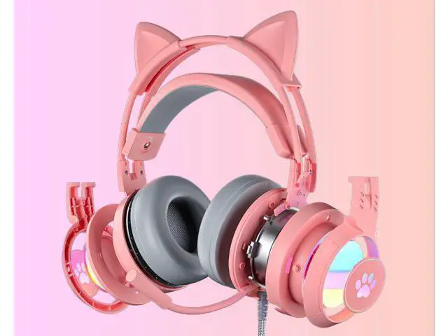 Alt view image 9 of 10 - Wired Headphones Cute Cat Ear Bluetooth Foldable Headphones Gift Silver Black