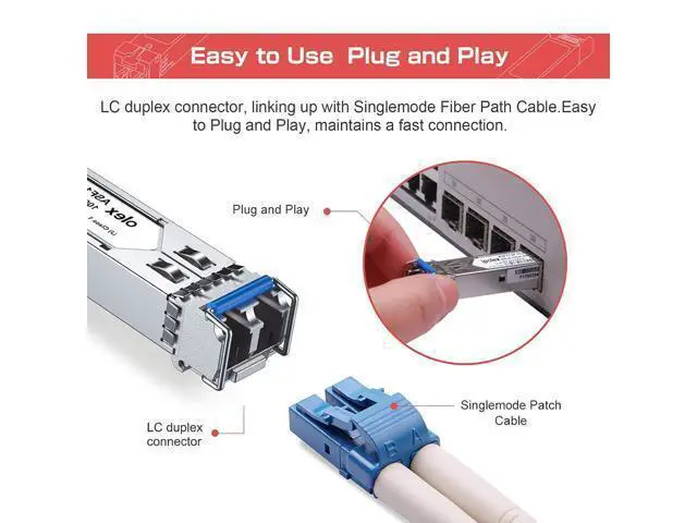 Alt view image 11 of 14 - 2 Pack 1.25G SFP Transceiver and 1 Pack LC to LC Fiber Patch Cable Single Mode Duplex - 5m(16ft) - OS2