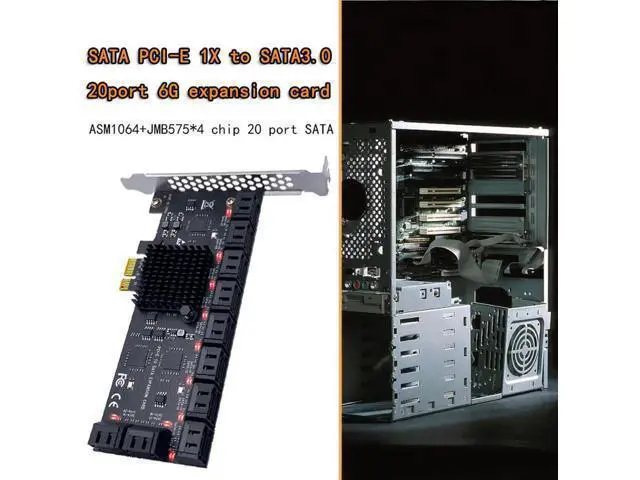 Alt view image 9 of 14 - PCIE SATA Adapter Mining 20/16/12/10/8/6/4 Ports SATA 6Gb to PCI Express Controller Expansion Card PCIe to SATA III Converter for PC 20 Port.