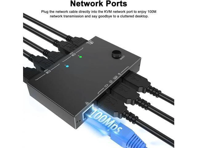 Alt view image 12 of 14 - 2 Port HDMI KVM Switch 2 PC 1 Monitor 4K@60Hz 2K@144Hz, 2 in 1 Out HDMI KVM Switch with Ethernet and 4 USB 2.0 ports for 2 PC Sharing 1 Monitor and keyboard, mouse, printer, U disk, with 2 USB cables