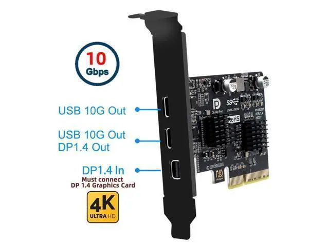 Alt view image 8 of 10 - chenyang 2 Port PCI-E 3.0 4X & Mini Displayport to 2 USB C Video Graphics Expansion Card Support USB 3.2 10Gbps Data Transfer DP1.4 Video Output