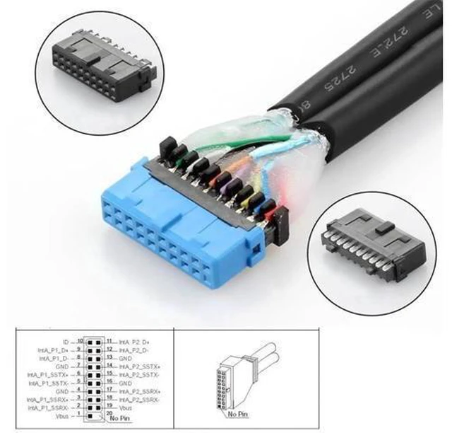 Alt view image 9 of 14 - Aomoproing 5Gbps Single 19/20Pin Header to USB 3.0 20Pin & Type-E Dual Ports Female PCBA Type Adapter Splitter 1 to 2 HUB
