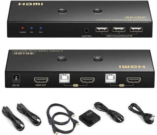 Alt view image 8 of 14 - KVM Switch HDMI 2 Port 4K @60Hz, 2x1 HDMI KVM Switch for 2 Computers Sharing 1 Monitor and 3 USB Devices, with Extension Control Switch and 2 USB Cable & 2 HDMI Cable