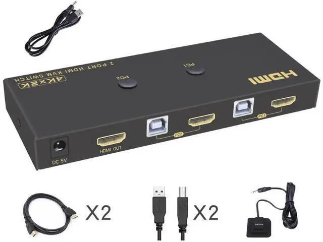 Alt view image 9 of 14 - KVM Switch HDMI 2 Port 4K @60Hz, 2x1 HDMI KVM Switch for 2 Computers Sharing 1 Monitor and 3 USB Devices, with Extension Control Switch and 2 USB Cable & 2 HDMI Cable