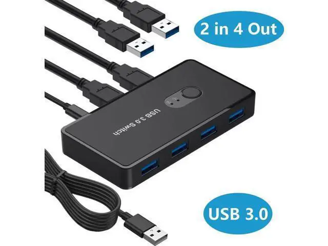 Alt view image 7 of 12 - USB 3.0 Switch 2 in 4 Out, USB Switcher Selector 2 Computers Sharing 4 USB 3.0 Ports, KM Switcher Box with 2 Pack USB Cable for PC, Printer, Scanner, Mouse, Keyboard, Compatible with Mac/Windows/Linux
