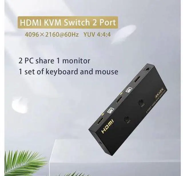 Alt view image 10 of 14 - KVM Switch HDMI 2 Port 4K @60Hz, 2x1 HDMI KVM Switch for 2 Computers Sharing 1 Monitor and 3 USB Devices, with Extension Control Switch and 2 USB Cable & 2 HDMI Cable