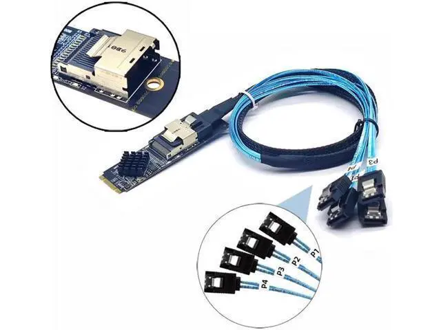 Alt view image 9 of 14 - NEW M.2 NVME to Mini SAS SFF-8087 Expansion Card Support 4 Port SATA3.0 6Gbps HDD SSD SATA Controller SFF8087 to M2 NVME Adapter