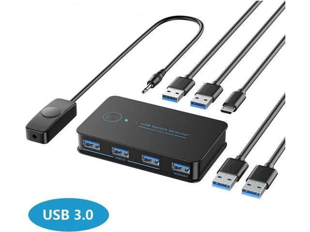 Alt view image 8 of 14 - USB 3.0 Switch 2 in 4 Ouit, USB Switcher for 2 Computers Share 4 USB for Printer Keyboard Mouse, Scanner, USB KVM Switch Selector with 2 USB 3.0 Cables, Support Hotkey/Button/Wired Remote Switching