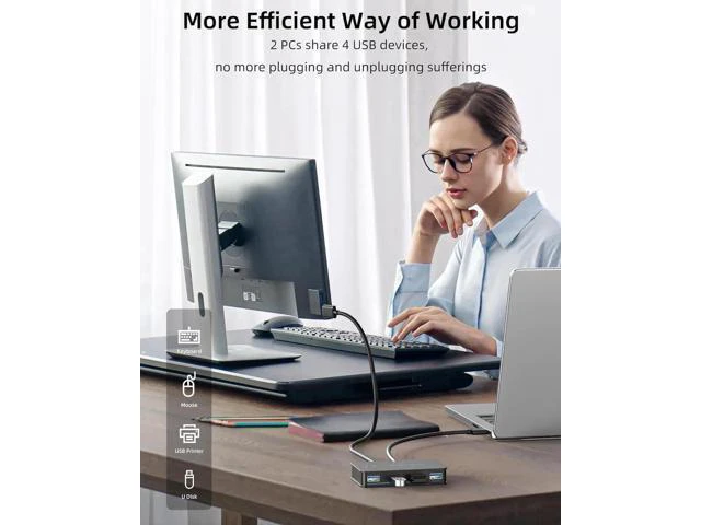 Alt view image 10 of 14 - USB 3.0 Switch 2 in 4 Ouit, USB Switcher for 2 Computers Share 4 USB for Printer Keyboard Mouse, Scanner, USB KVM Switch Selector with 2 USB 3.0 Cables, Support Hotkey/Button/Wired Remote Switching