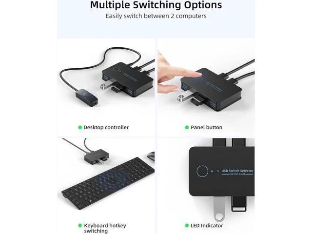 Alt view image 12 of 14 - USB 3.0 Switch 2 in 4 Ouit, USB Switcher for 2 Computers Share 4 USB for Printer Keyboard Mouse, Scanner, USB KVM Switch Selector with 2 USB 3.0 Cables, Support Hotkey/Button/Wired Remote Switching