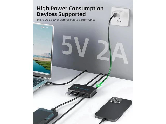 Alt view image 13 of 14 - USB 3.0 Switch 2 in 4 Ouit, USB Switcher for 2 Computers Share 4 USB for Printer Keyboard Mouse, Scanner, USB KVM Switch Selector with 2 USB 3.0 Cables, Support Hotkey/Button/Wired Remote Switching