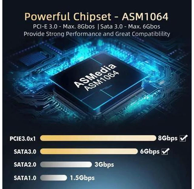 Alt view image 9 of 14 - Aomoproing PCIE X1 to SATA Card 4 Port, 6Gbps SATA 3.0 Controller, Includes 4 SATA Cables and Low Profile Bracket, for Windows 10/11