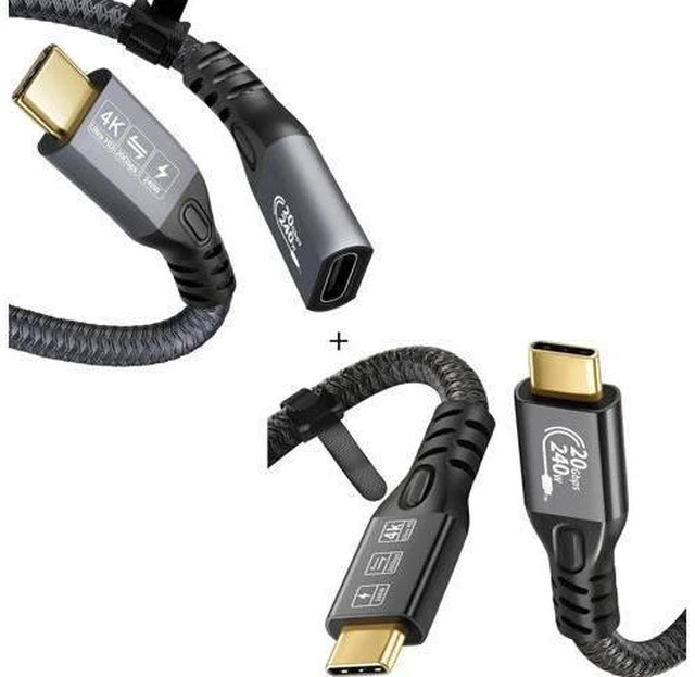 Alt view image 8 of 14 - Aomoproing 240W 20Gbps USB C 3.2 Gen 2x2 Cable and Extension Cable 3FT+1.6FT; 4K@60Hz Video Cable, Type C Cable for MacBook Pro, Dell, Arzopa, Galaxy, USB C for Portable Monitor