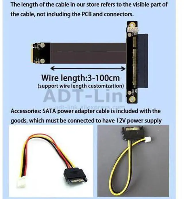 Alt view image 13 of 14 - M.2 M-key NVMe To PCI Express 3.0 4.0 X8 Riser Cable with SATA Cable for PCIe 8x LAN, RAID SSD Cards M2 ultra SSD
