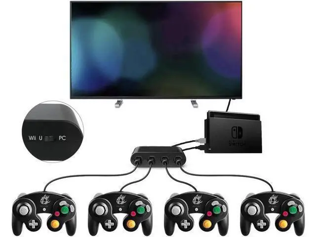 Alt view image 10 of 14 - Gamecube Controller Adapter for Wii u and 4 Port Black Super Smash Bros GameCube Adapter for Wii u PC USB Switch