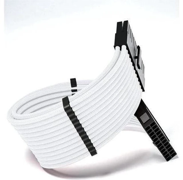 Alt view image 10 of 14 - AOMOPROING Sleeved Cable, White Power Supply Cable Extension Kit, 24PIN ATX, 4+4 PIN EPS, Dual 6+2 PIN PCIE, 6 PIN PCI-E