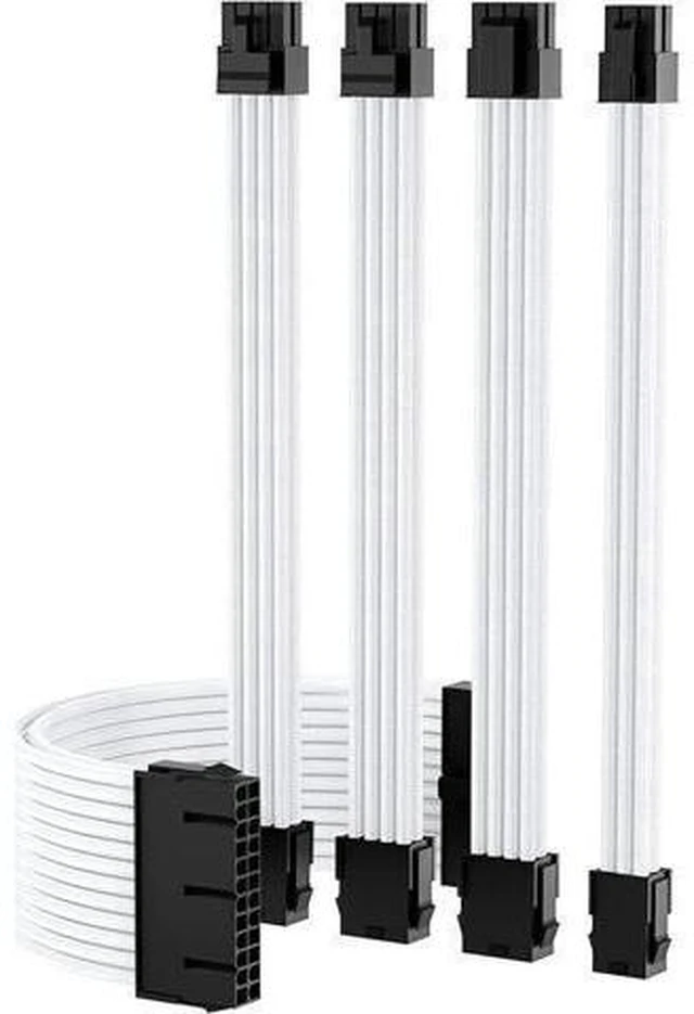 Alt view image 8 of 14 - AOMOPROING Sleeved Cable, White Power Supply Cable Extension Kit, 24PIN ATX, 4+4 PIN EPS, Dual 6+2 PIN PCIE, 6 PIN PCI-E