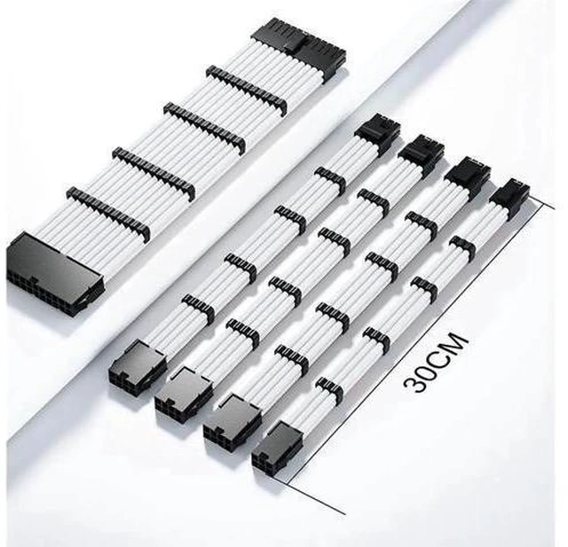 Alt view image 14 of 14 - AOMOPROING Sleeved Cable, White Power Supply Cable Extension Kit, 24PIN ATX, 4+4 PIN EPS, Dual 6+2 PIN PCIE, 6 PIN PCI-E