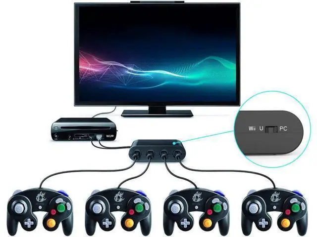 Alt view image 14 of 14 - Gamecube Controller Adapter for Wii u and 4 Port Black Super Smash Bros GameCube Adapter for Wii u PC USB Switch