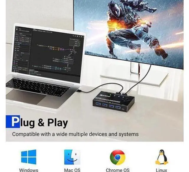 Alt view image 10 of 14 - 4 x4 USB 3.0 Switch 4 Computers, 4 Port USB Switch Selector Sharing 4 USB Devices,Keyboard Mouse Switch,USB Switcher Compatible with Mac/Windows/Linux,Wired Remote and 4 USB 3.0 Cable Included