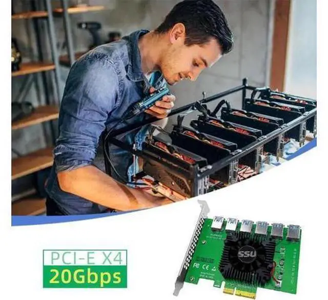 Alt view image 10 of 12 - PCI Express X4 20Gb 1 to 6 Riser Card PCI-E to PCI-E Adapter PCIE Slot 4X to 16X USB 3.0 Riser Extender For Bitcoin Miner Mining