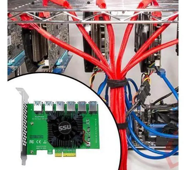 Alt view image 11 of 12 - PCI Express X4 20Gb 1 to 6 Riser Card PCI-E to PCI-E Adapter PCIE Slot 4X to 16X USB 3.0 Riser Extender For Bitcoin Miner Mining