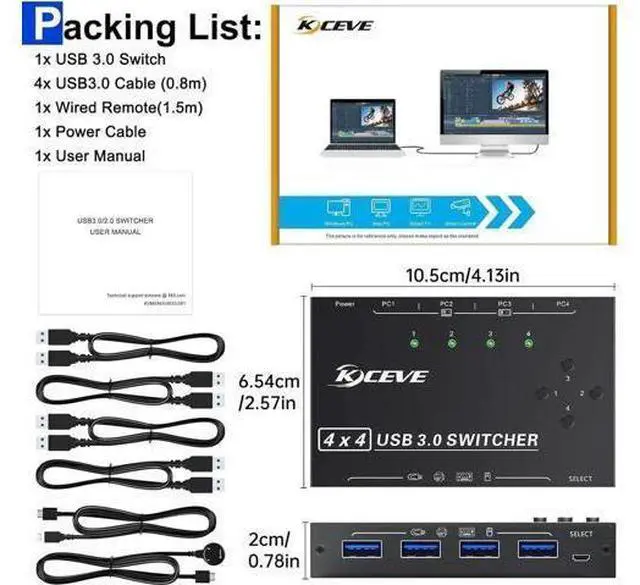 Alt view image 11 of 14 - 4 x4 USB 3.0 Switch 4 Computers, 4 Port USB Switch Selector Sharing 4 USB Devices,Keyboard Mouse Switch,USB Switcher Compatible with Mac/Windows/Linux,Wired Remote and 4 USB 3.0 Cable Included